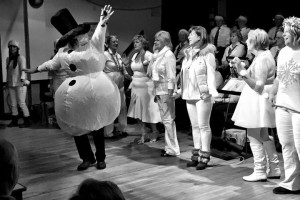 The dancing girls with Frsoty the Snowman