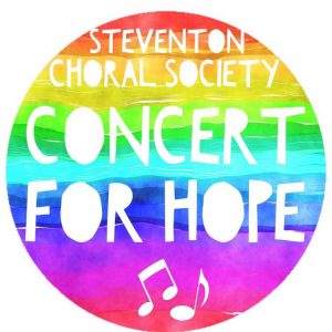 Logo for Steventon Choral Society's free online Concert for Hope on Sunday 18th April from 7pm to 8pm