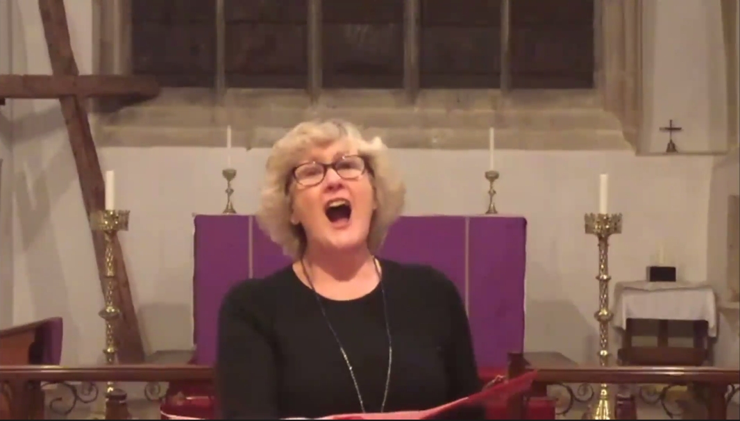 Helen Pearce records 'I Saw Mommy Kissing Santa Claus' in Steventon Church for the Virtual Christmas Celebration