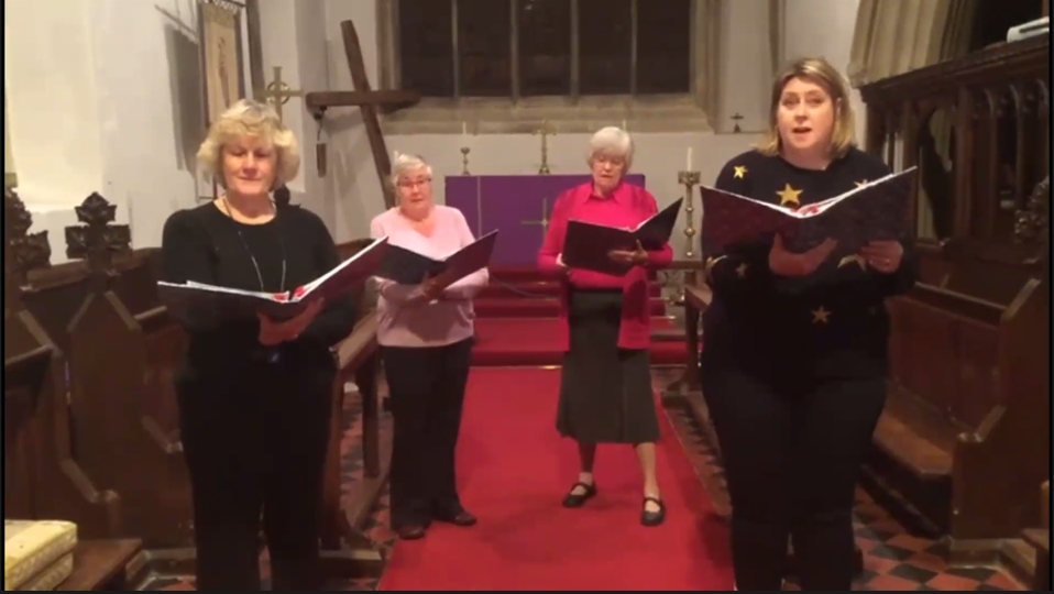 Quartet of Helen Pearce, Abby Evans, Trish Napper and Caroline Miller record an arrangement of Silent Night in Steventon Church for the Virtual Christmas Celebration