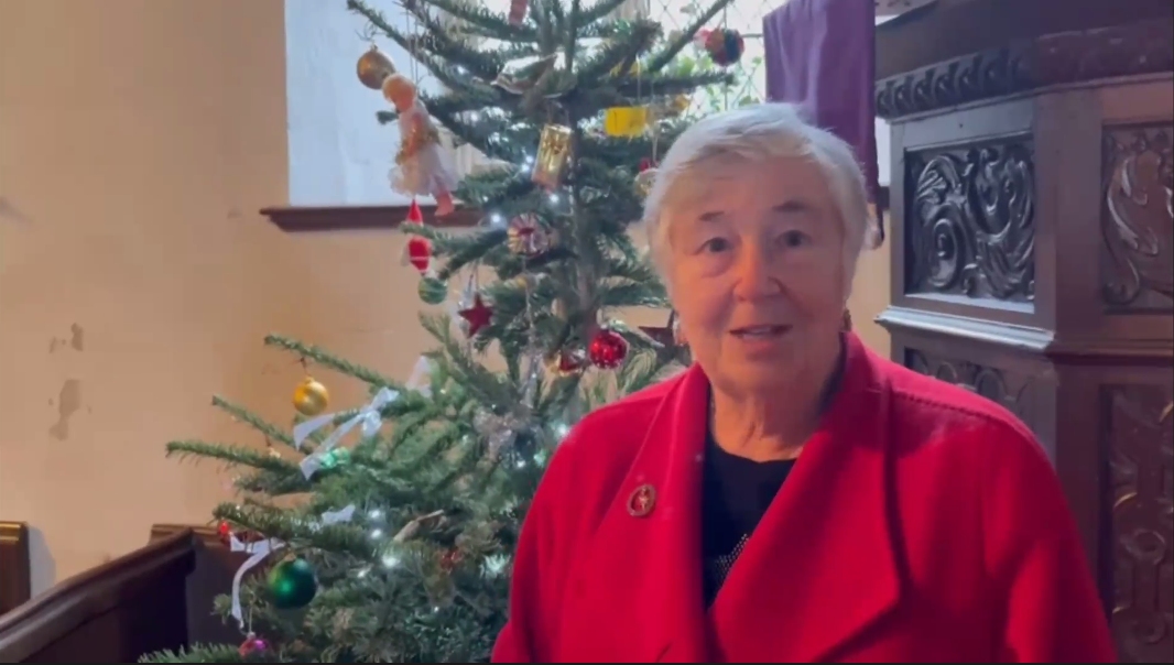 SCS chairman, Caroline Miller, recording her closing thanks for the Virtual Christmas Celebrationsays a few words